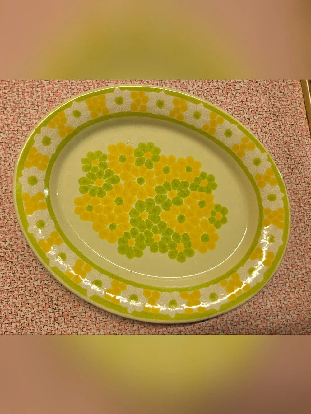 Vintage Franciscan Picnic Oval Serving Platter Green Yellow Daisy 12